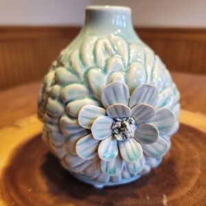 Pier 1 Seafoam Blooming Flower Pottery Vase